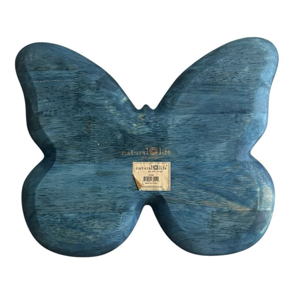 Natural Life Wooden Butterfly Tray Platter Colorful Hand Painted Flowers - Picture 2 of 4